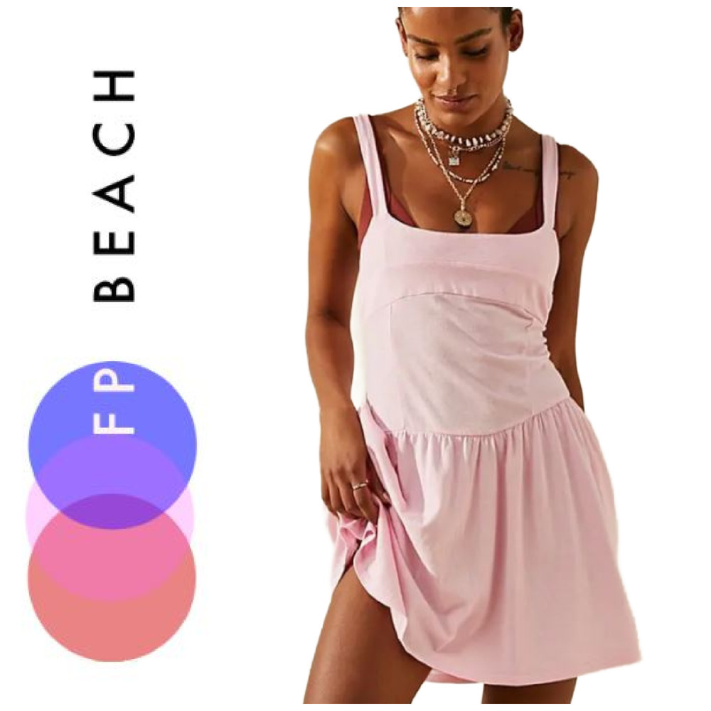 Free People x FP Beach Castella Mini Dress Sz M Pink Sugar Spoonful Pockets